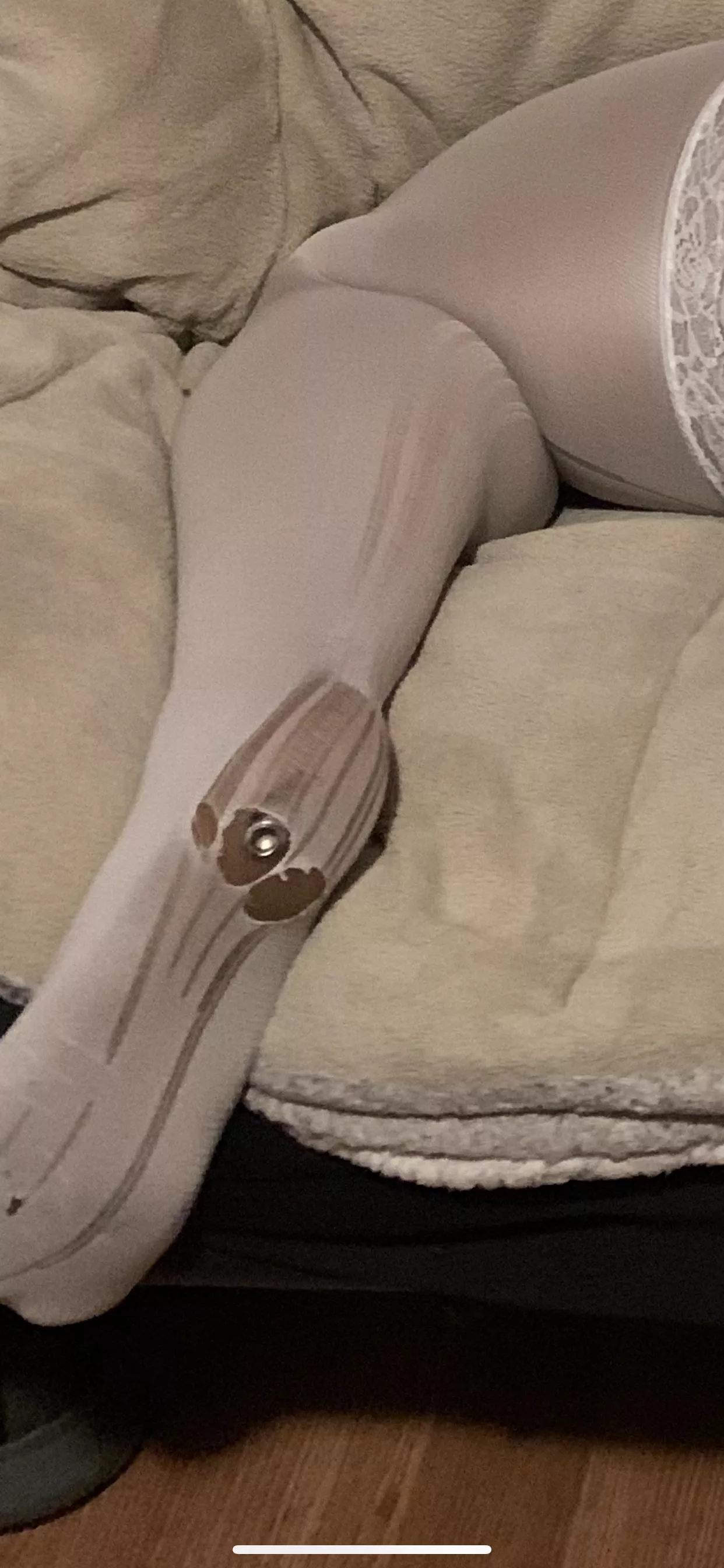 Can I remove the bolts from her feet and add them back later? She doesn’t stand by herself very well and it’s tearing her nylons. Can I remove the bolts from her feet and add them back later? She doesn’t stand by herself very well and it’s tearing her nylons.
