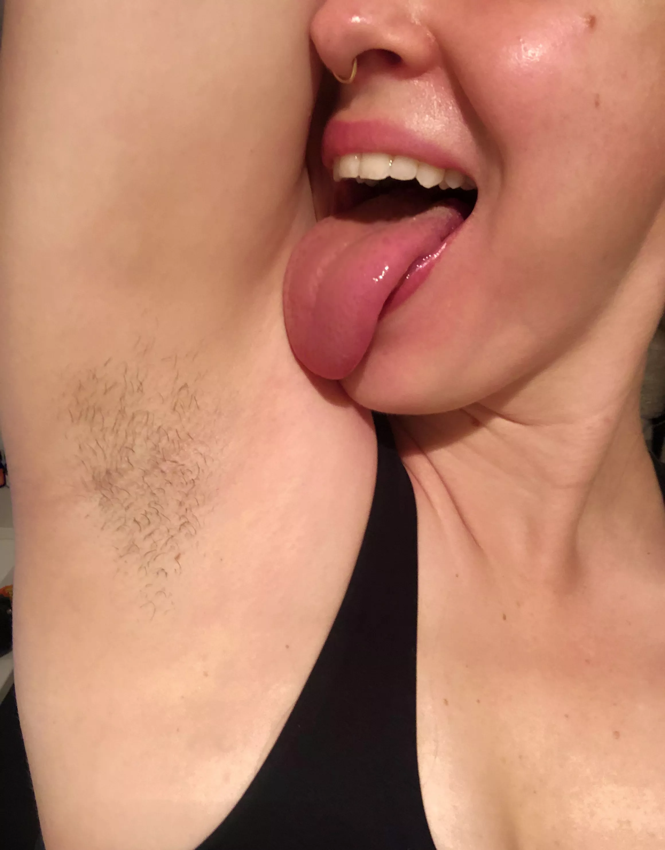 close-up of a week's worth of growth + tongue + smile 🤗😛