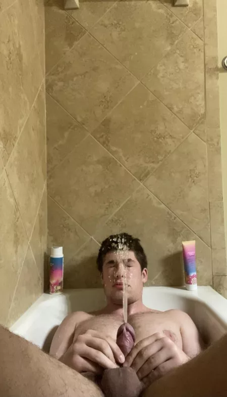 Covering my chest and face with piss before I jack off and cum all over my stomach