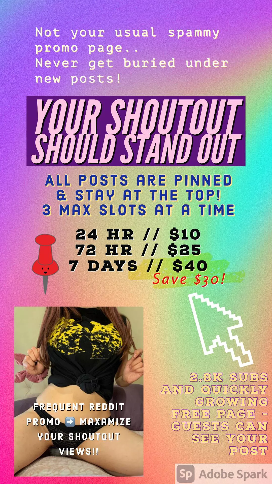 Creators! ๐งก Looking to grow โฌ๏ธ your OnlyFans? I offer paid Pinned ๐ Shoutouts on my personal page (spam free look!) of 2.8k subs & growing 50+ daily. โฌ๏ธ Your post STAYS on TOP โฌ๏ธ never gets lost under new posts! ๐ฏ I Reddit promo Creators! ๐งก Looking to grow โฌ๏ธ your OnlyFans? I offer paid Pinned ๐ Shoutouts on my personal page (spam free look!) of 2.8k subs & growing 50+ daily. โฌ๏ธ Your post STAYS on TOP โฌ๏ธ never gets lost under new posts! ๐ฏ I Reddit promo
