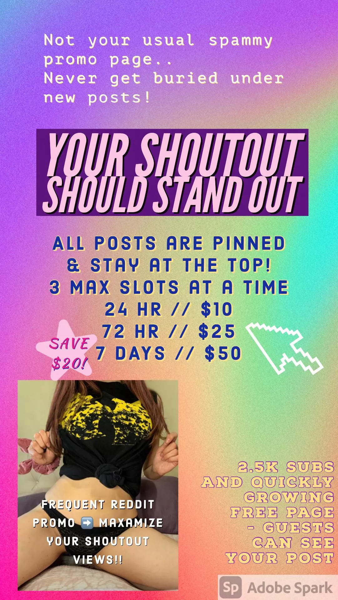 Creators! 🧡 Looking to grow ⬆️ your OnlyFans? I offer paid Pinned 📌 Shoutouts on my personal page (spam free look!) of 2.5k subs & growing 50+ daily. ⬆️ Your post STAYS on TOP ⬆️ never gets lost under new posts! 😯 I Reddit promo Creators! 🧡 Looking to grow ⬆️ your OnlyFans? I offer paid Pinned 📌 Shoutouts on my personal page (spam free look!) of 2.5k subs & growing 50+ daily. ⬆️ Your post STAYS on TOP ⬆️ never gets lost under new posts! 😯 I Reddit promo