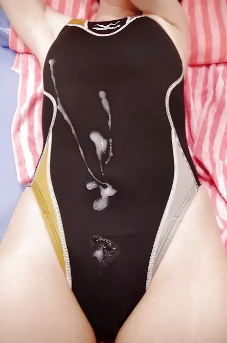 Cum on competitive swimsuit