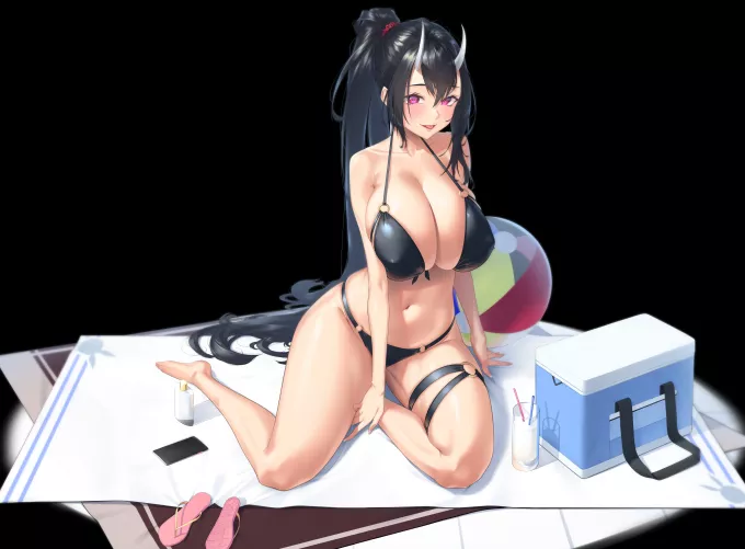 Demon girl in black bikini