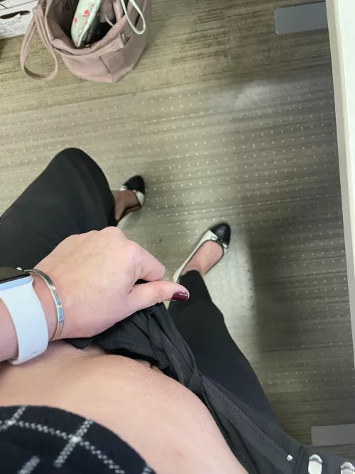 Didn’t have time to find panties this morning. Standing at my office desk.