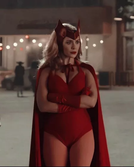 Elizabeth Olsen’s thighs and tits in her Scarlet Witch costume look amazing