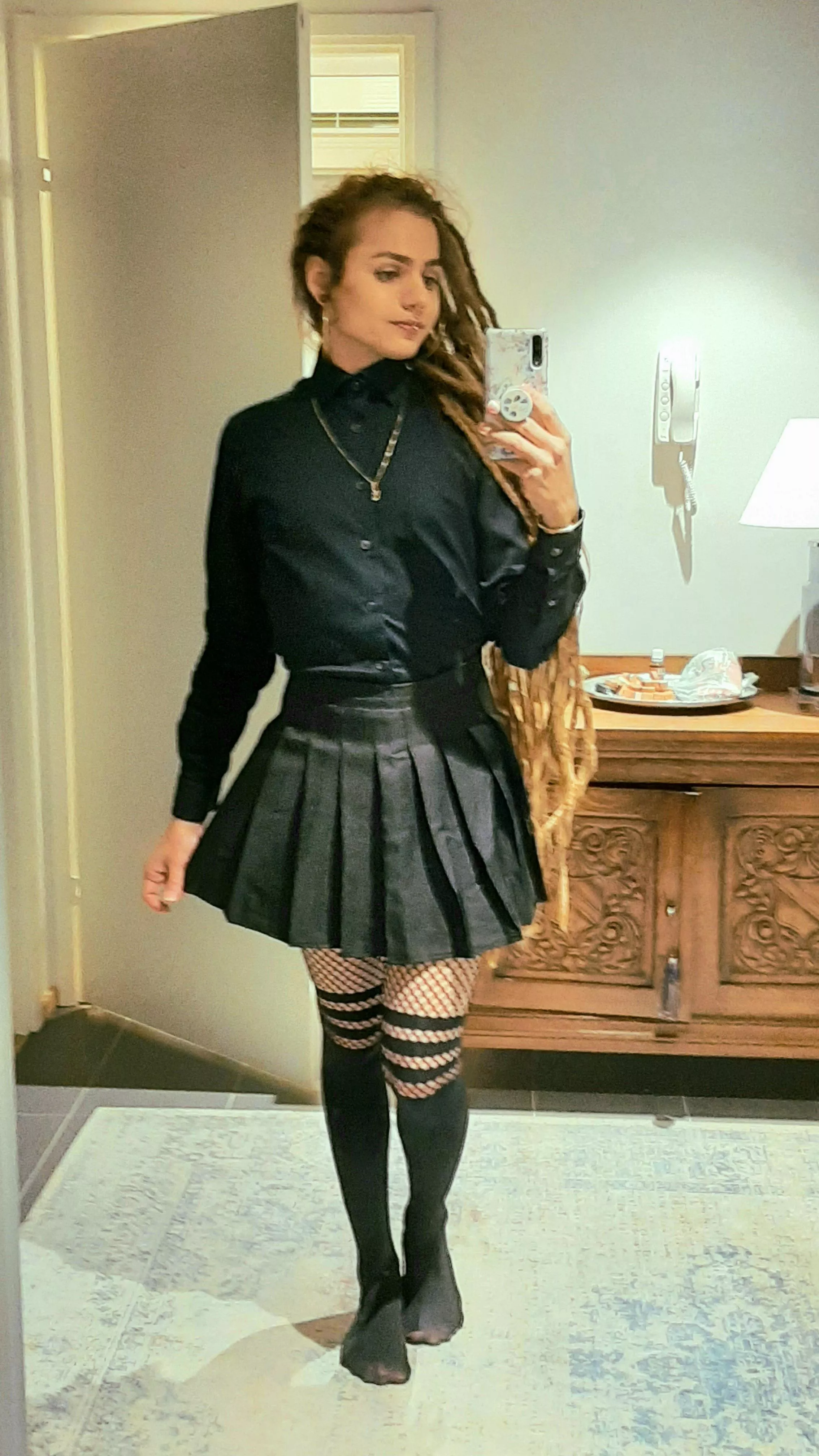 First time out in an actual skirt! Been dancing all night at a local goth club so I'm looking a bit messy :3 Also sorry for the blurry picture First time out in an actual skirt! Been dancing all night at a local goth club so I'm looking a bit messy :3 Also sorry for the blurry picture