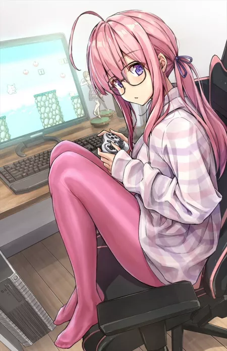 Gaming on her PC [Original]