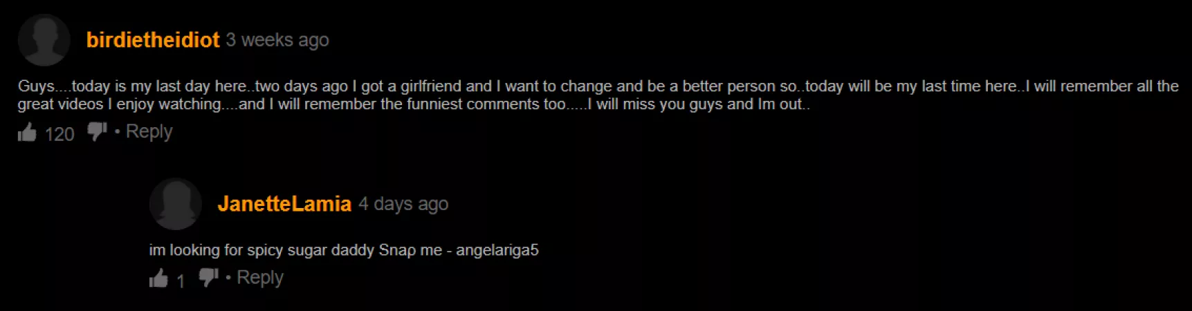 Good luck birdietheidiot... I think JanetteLamia is really gonna miss you