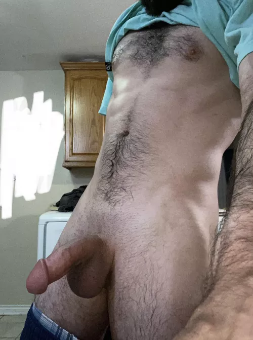 Hairy chest and a soft cock