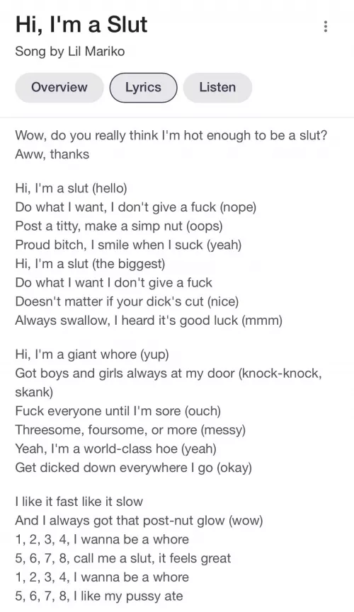 “Hi, I’m a Slut” 😈 Girls if you need an anthem here it is! Play it loud & proud!