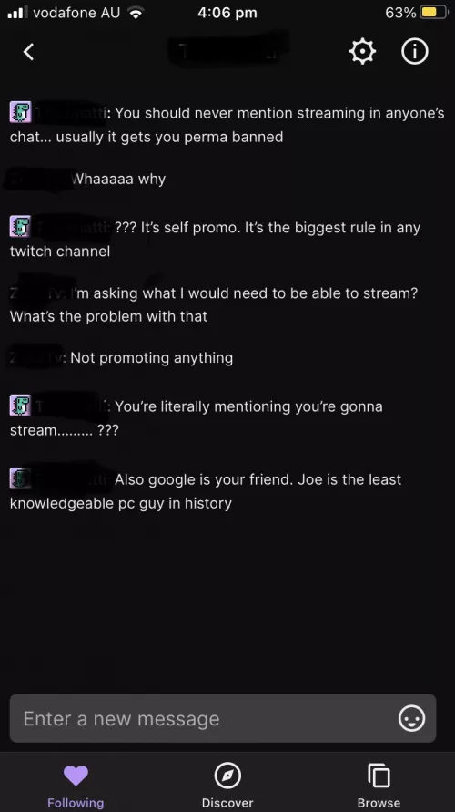 i asked what pc i would need to buy to be able to play and stream and i got banned. this what he had to say, i had no idea about this.