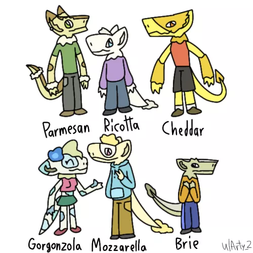 I drew different sergals for different types of cheeses.