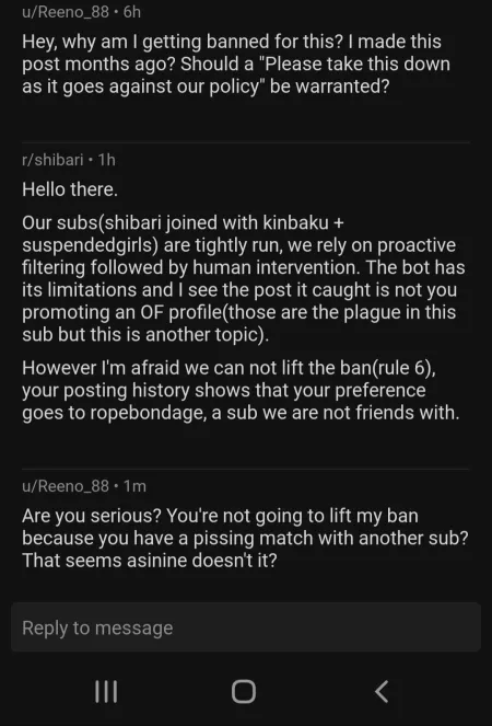 I got banned from r/Shibari because I follow this sub.