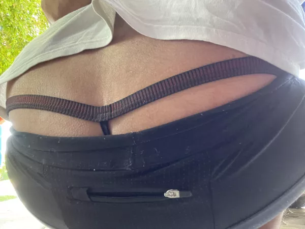 I seldom wear shorts and never wear thongs with them. But I bent over to pick something up and when my shirt came up I felt the draft of wind hit my low back and knew my string was showing 😂