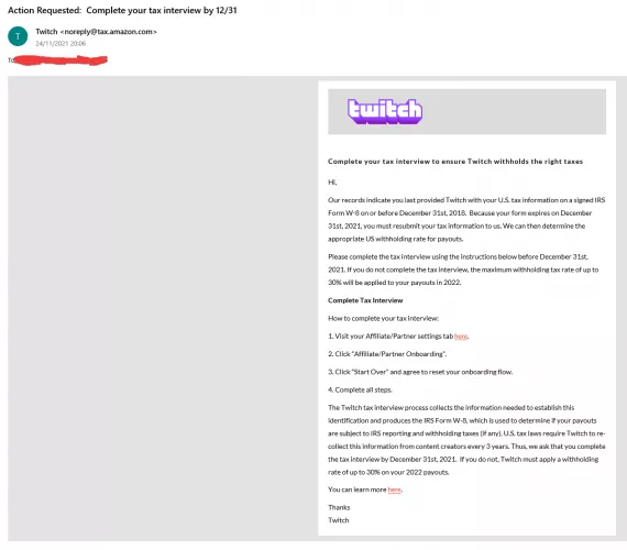 Is this legit? I am an affiliate streamer in the UK. I have been receiving this email a few times now.