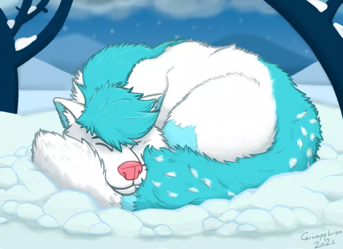 Just sleeping on snow, art by @tomtony42 on twitter