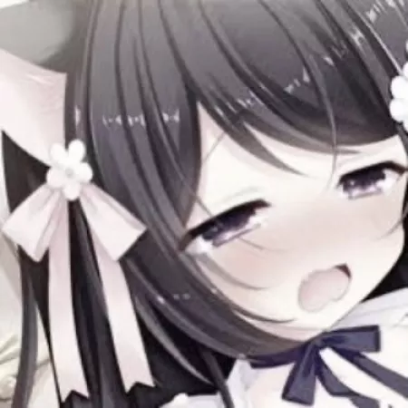 LF color source: 1girl, black hair, catgirl, five shape flower, long hair, multiple ribbons