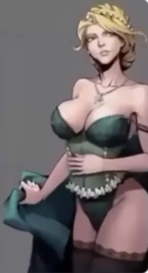 LF Color Source: 1girl, blonde, corset, green dress