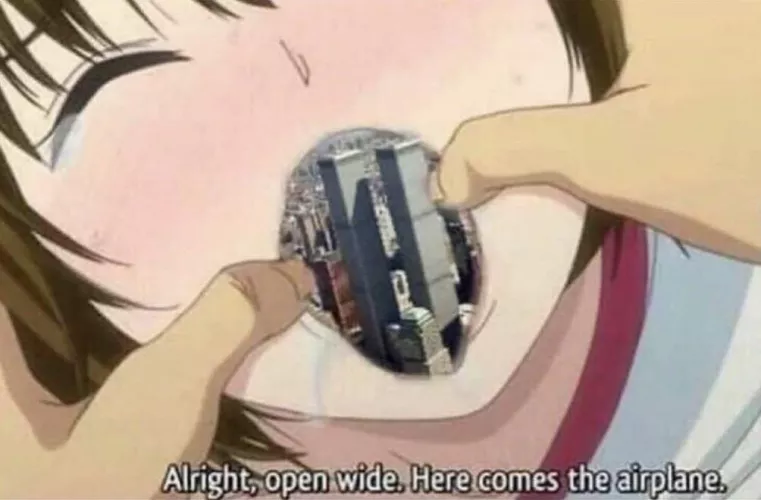 LF color source: 1girl, open mouth, 1boy, alright , -“open wide. Here comes the airplane”