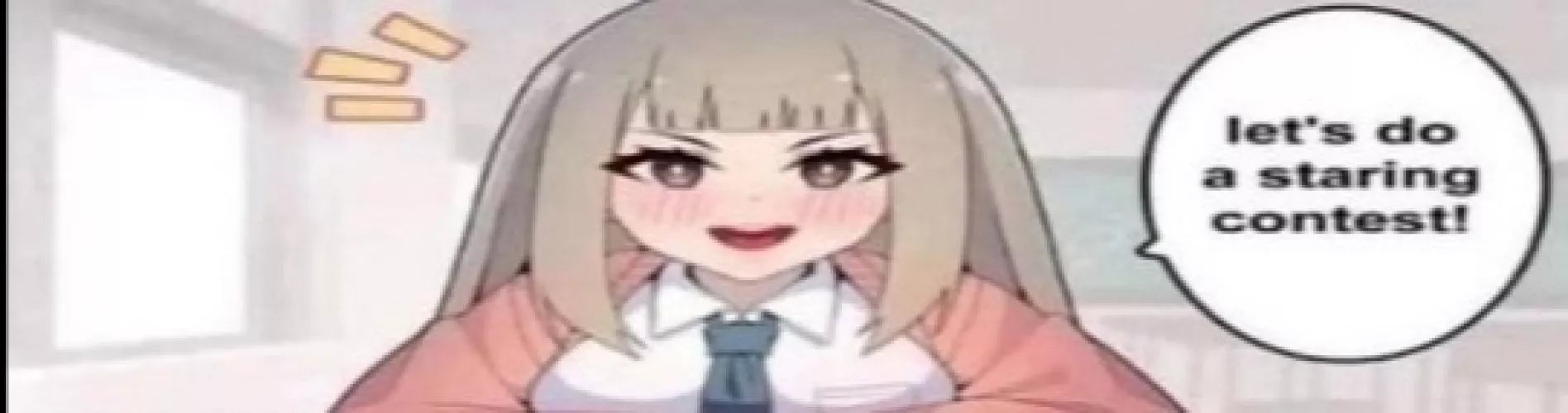 LF color source: 1girl, silver hair, blush, looking at viewer, school uniforme, large breasts, long hair, smile, open mouth, tongue, brown eyes, english text.