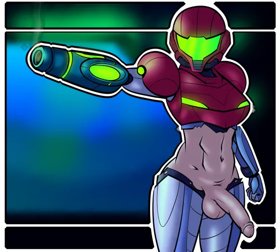 LF Color source: Samus Aran, Metroid Dread, 1futa, futanari, full-package futanari, power suit, torn clothes, helmet, abs, faceless.