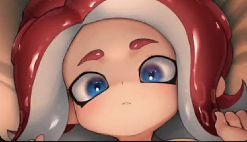 LF color source: splatoon, blue eyes, red hair, blush, shit post status, cropped