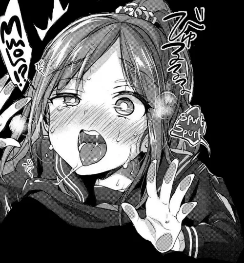 LF Mono source: Ahegao, open mouth , blushing, sweating, pony tail, hair ornament, against the wall, breast out of clothes, school uniform, taken from behind