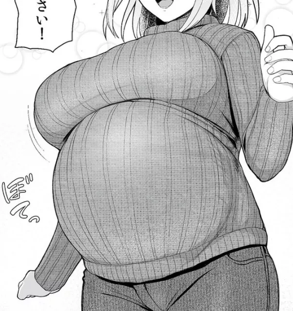 LF Mono Source: foreign text, 1girl, clothed, short hair, large breasts, pregnant, open mouth, ribbed sweater, turtleneck sweater, jeans LF Mono Source: foreign text, 1girl, clothed, short hair, large breasts, pregnant, open mouth, ribbed sweater, turtleneck sweater, jeans