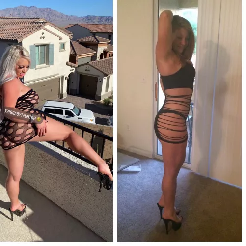 My bimboficatoon progress.The first photo was my first day as a dancer. The second photo is me trying to get my neighbor to fuck me. [F]