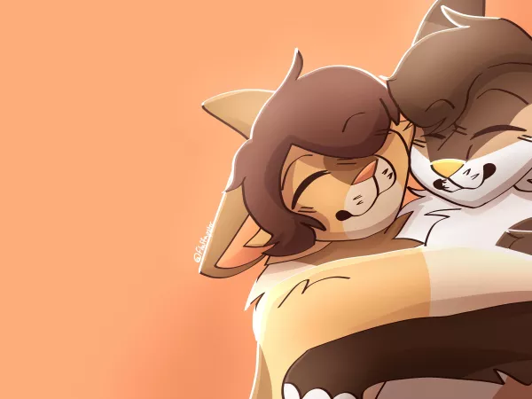 My friend recently made themself a new fursona so I drew mine and their’s hugging each other!^^