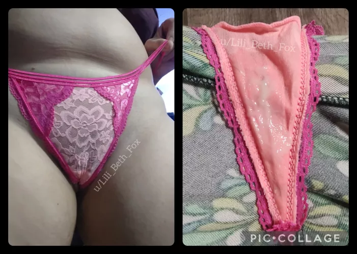 My tiny pink G-string is holding a big sticky mess! [Selling] it's available, too! 💕 Kik Lili_Beth_Fox