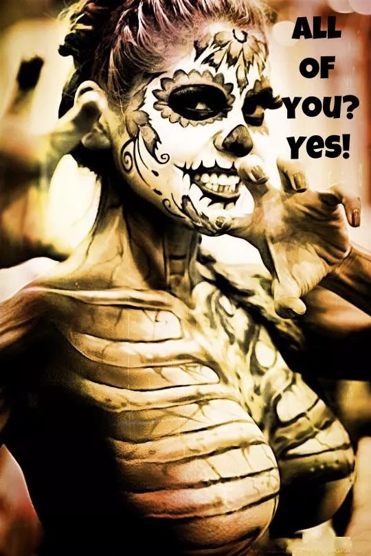 My wife was invited to a fraternity Halloween party. Her costume was just body paint. I saw her walk into a bedroom with four frat boys. This is the last thing I heard her say… My wife was invited to a fraternity Halloween party. Her costume was just body paint. I saw her walk into a bedroom with four frat boys. This is the last thing I heard her say…