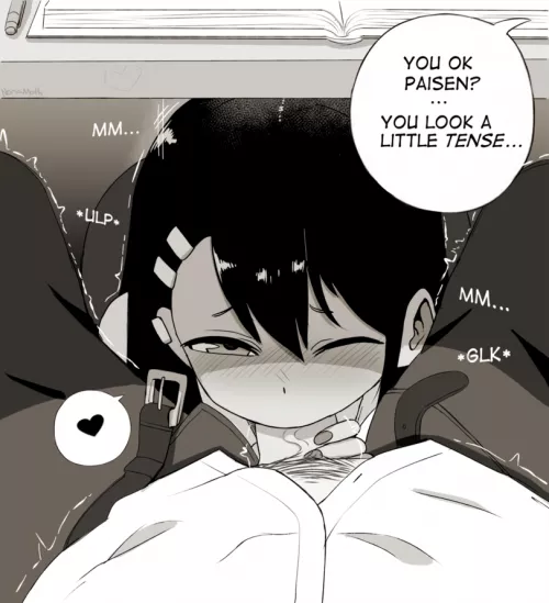 Nagatoro giving senpai a blowjob in class