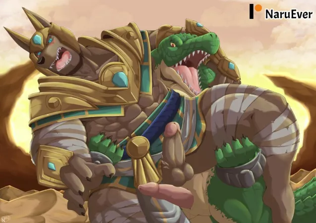 Nasus got surprised attack by Renekton drawn by (@naruevernett)