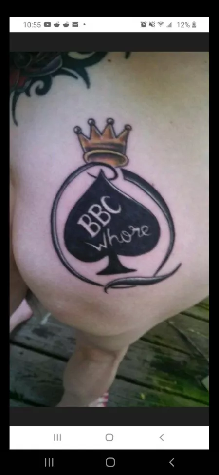 Need help want to get a qos tattoo I want to get this tattoo I don't know if I should get it on my ass cheek or a tramp stamp? also should I leave it as bbc whore or change it to bbc cum slut? what do you think would be better thanks