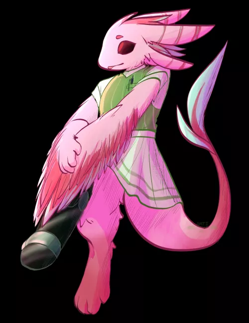 [OC] Everyone seemed to like my Avali, so I'm sharing a bit more art of Patch. This one was a doodle of his uniform, wears a skirt for convenience sake of his leg cast.