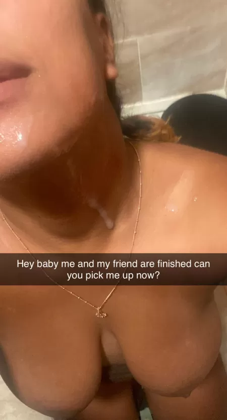 Our bull made a mess on me before I went home, don’t worry I let my cuck bf clean it up
