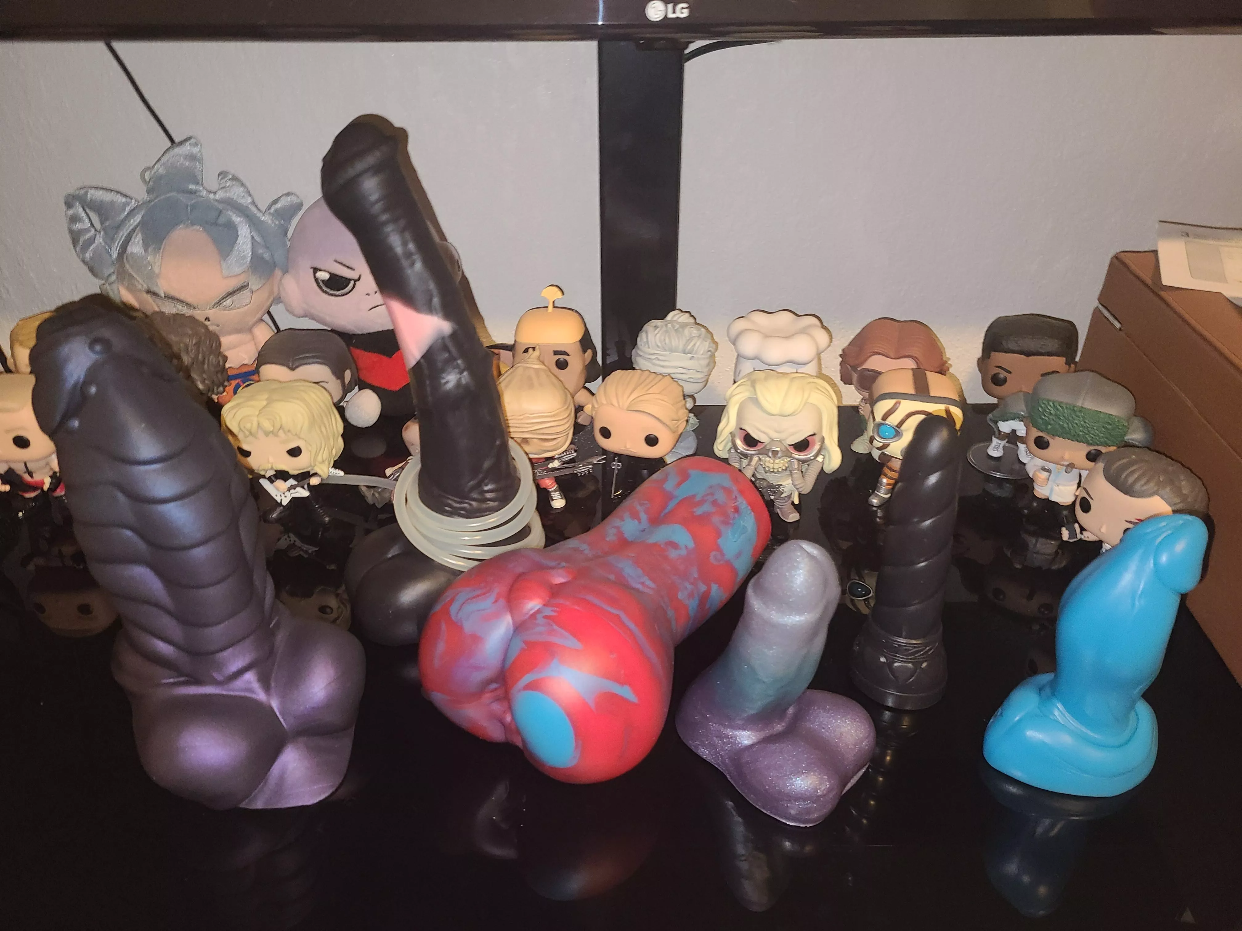 Our small collection. Your eyes ever bigger than your hole? That thick boy on the left... yeah it be like that. Haha Our small collection. Your eyes ever bigger than your hole? That thick boy on the left... yeah it be like that. Haha