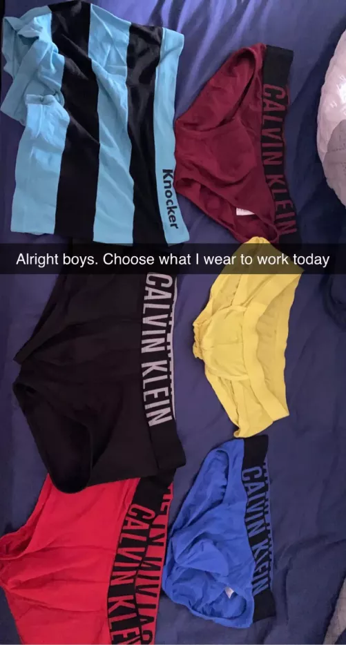 Polling the guys on snp about what underwear I wear to work. Any thoughts?