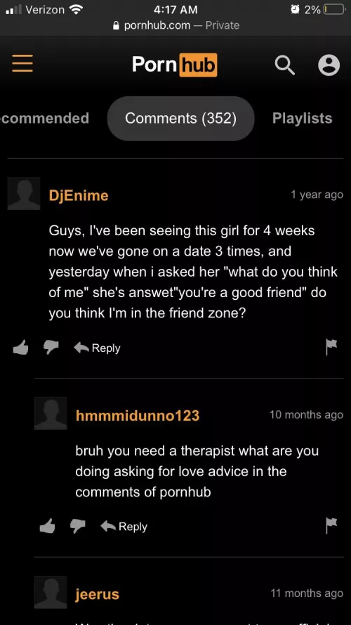 Pornhub comments = therapy