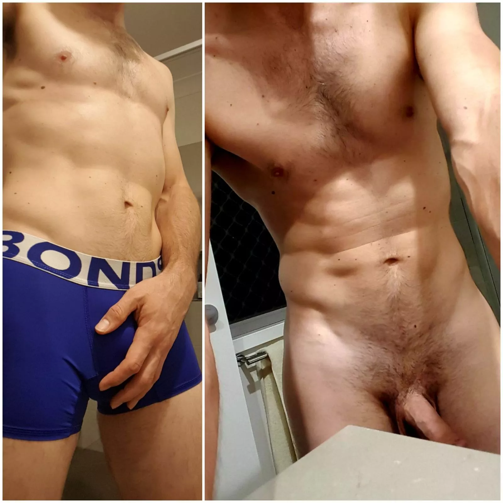 Pre and post shower ie dirty and clean (but dirty 😉)