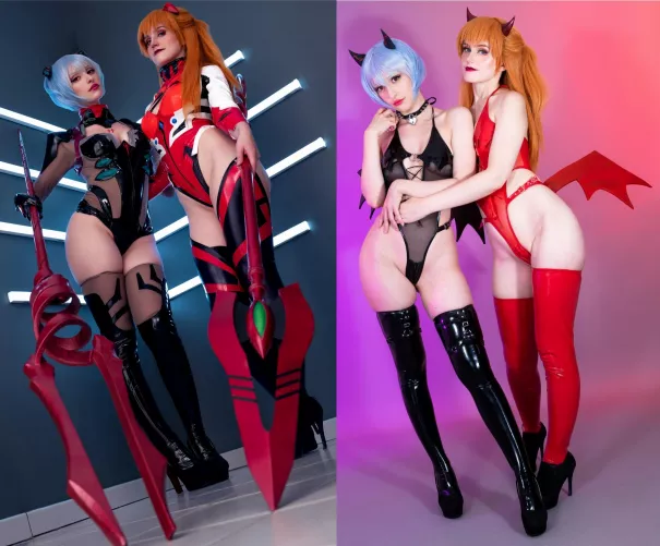 Rei & Asuka Cosplay by YuzuPyon & Soa Lianna from Evangelion - We crafted our spears! [self]
