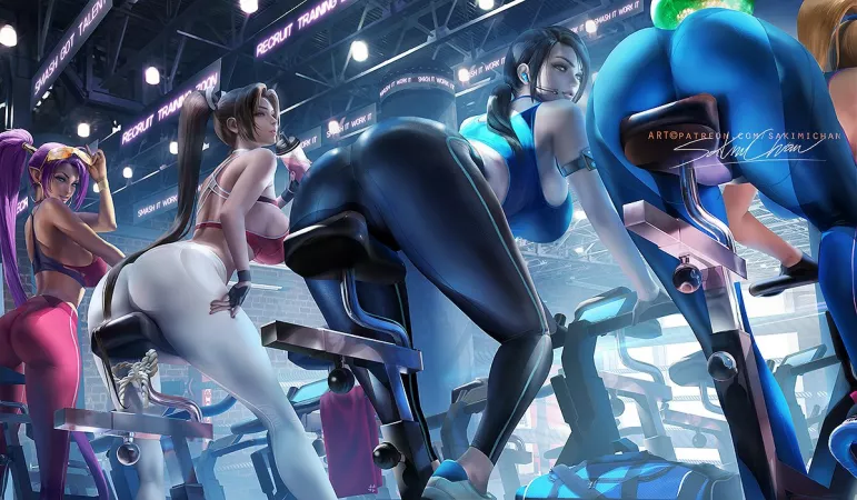 Shantae, Mai, Wii Fit Trainer, and Samus (Sakimichan) [Super Smash Bros]