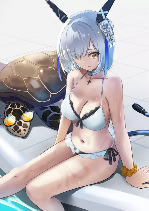 Shkikkan-sama... I didn't see you there... did you want to swim with me?~💙 (MNF Gascogne, Azur Lane, Vichya Dominion Faction)