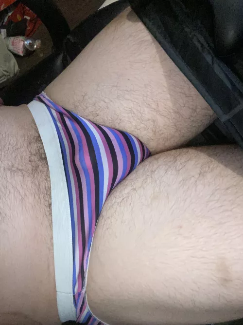 Small bulge in striped panties