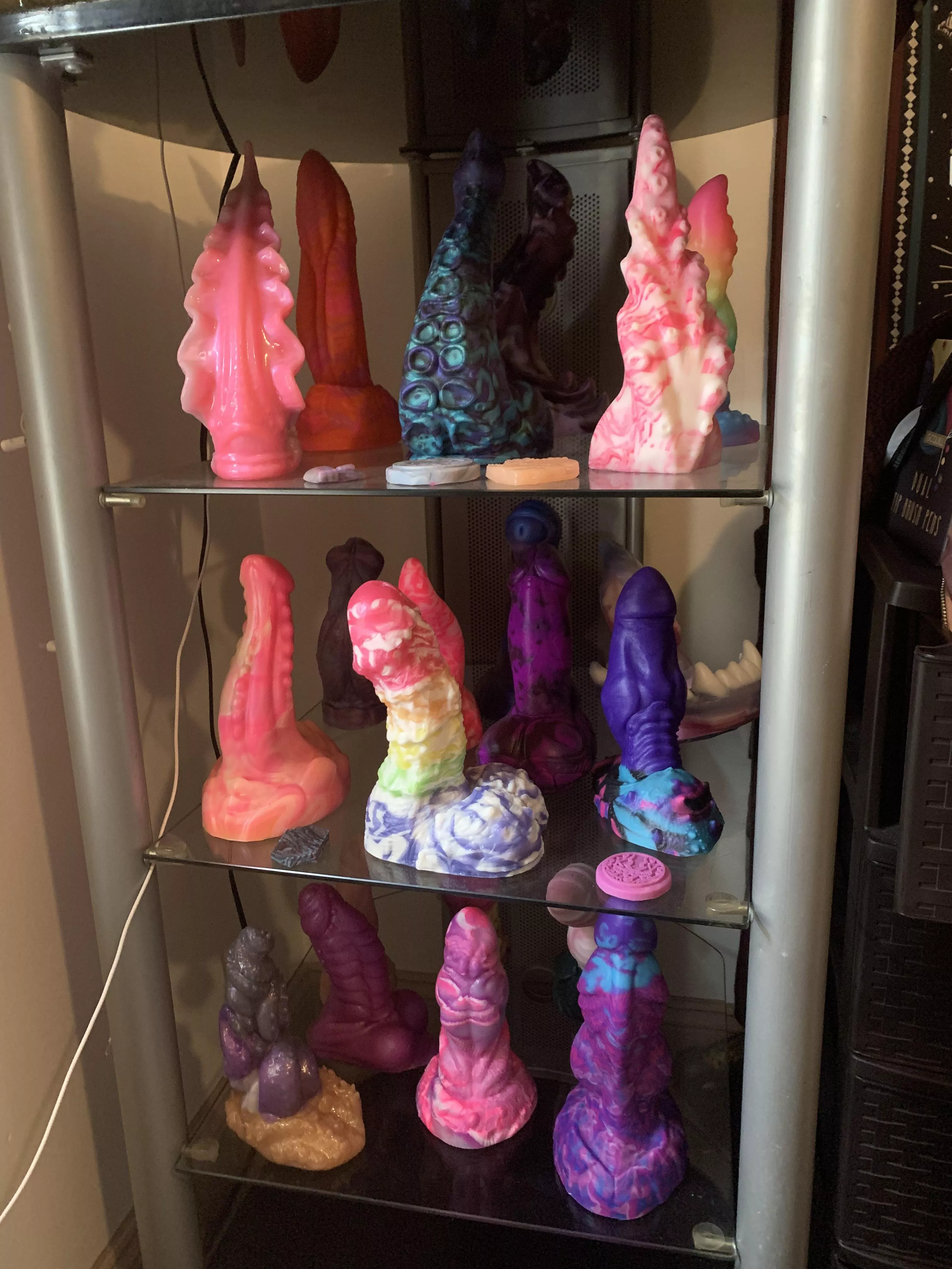 the Dick Shelf is looking gorgeous today (considering adding lights but not sure; found this display case for free) the Dick Shelf is looking gorgeous today (considering adding lights but not sure; found this display case for free)