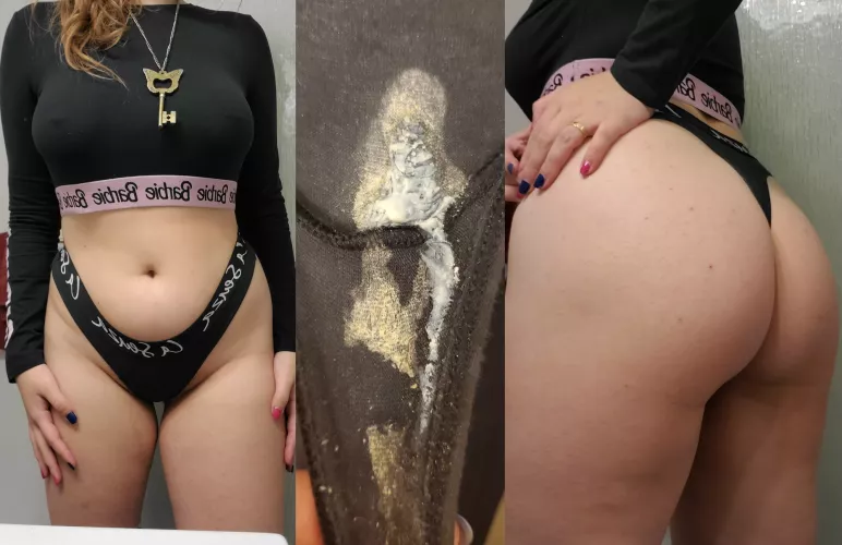 today's creamy crusty thong for your pleasure😋 orgasmed twice in these before heading out for the day! dm me or kik babbigiraffe to get them for yourself