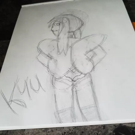 Tried doing Kyu with my own pose idea without a reference, didn't work out at all. Not good at hair, hands, or faces. Getting a tablet in a week though, so I can actually fix it.
