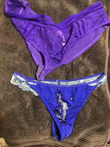 Wore coworkers wife’s (top) while cumming on my ex girlfriends (bottom).